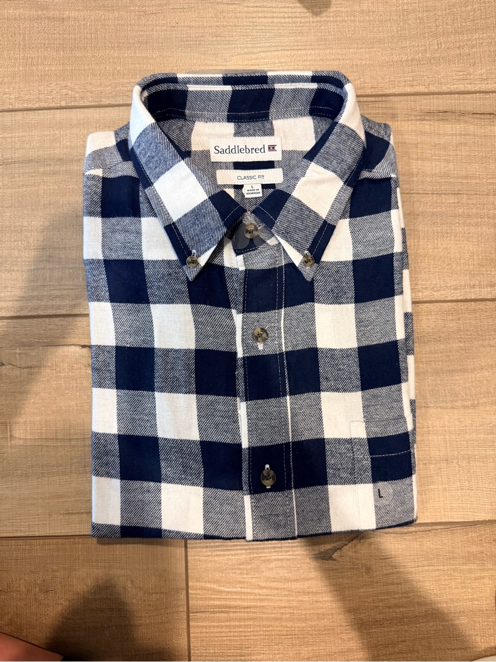 Saddlebred Men’s Navy and White Buffalo Check Button-Down Shirt